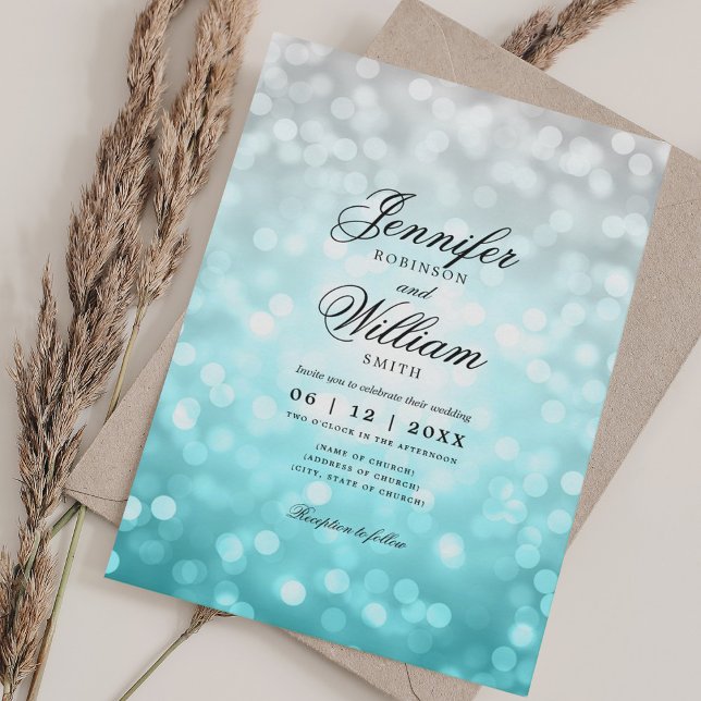 Convites Elegante Wedding Lights Beach Ombre QR RSVP (Elegant Wedding Lights Beach Ombre QR RSVP Invitation)