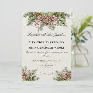 Convites Elegante Wedding Winter Greenery Pinecone