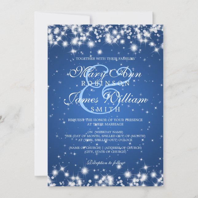 Convites Elegante Wedding Winter Sparkle Blue (Frente)