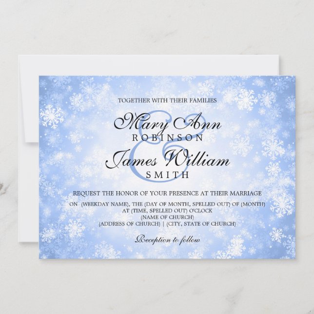 Convites Elegante Weding Winter Wonderland Sparkle Blue (Frente)