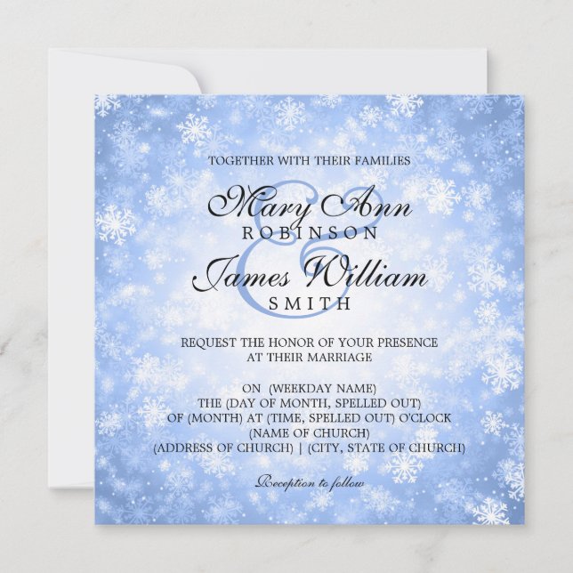 Convites Elegante Weding Winter Wonderland Sparkle Blue (Frente)