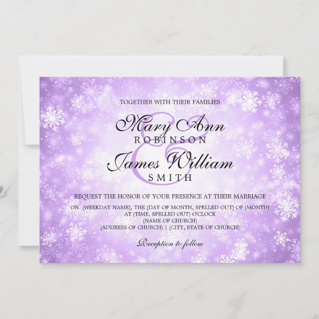 Convites Elegante Weding Winter Wonderland Sparkle Purple (Frente)