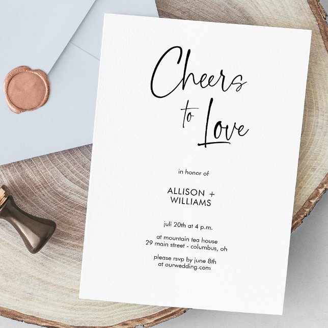Convites Elegante White Cheers to Love Script Weding (Elegant White Cheers to Love Script Wedding Invitation)