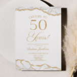 Convites Elegante White Dourado Agate 50ª Festa de aniversá<br><div class="desc">Este é um Convite de aniversário Elegante White Dourado Agate 50º!</div>