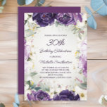 Convites Elegante White Floral aniversário de 30 anos<br><div class="desc">Convite de festas elegante para mulheres com bonito flores brancas e roxas pintadas à mão e folhas verdes sábias acentuadas com brilho dourado. Personalizado com um nome e todas as informações do seu partido. Entre em contato comigo para obter assistência com suas personalizações ou para solicitar produtos Zazzle adicionais correspondentes...</div>