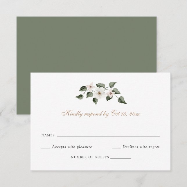 Convites Elegante White Floral Greenery Ivy Wedding RSVP (Frente/Verso)