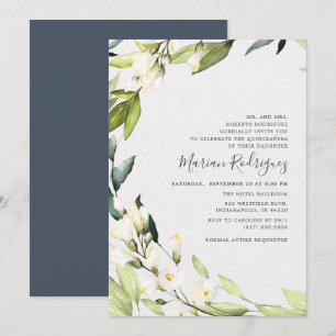 Convites Elegante White Floral Greenery Wreath Quinceañera
