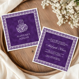 Convites Elegante White Lace Border Roxo Aqiqah Islâmica Ro