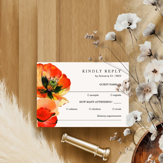 Convites Elegante White Red Poppy gentilmente Responda (Criador carregado)