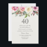 Convites Elegante White Rose Floral aniversário de 40 anos<br><div class="desc">Elegante White Rose Floral aniversário de 40 anos Convide belo design de cor d'água floral elegante totalmente personalizável / personalizado</div>