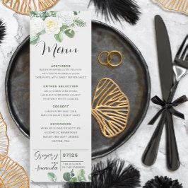 Convites Elegante White Roses & Greenery Weding Menu