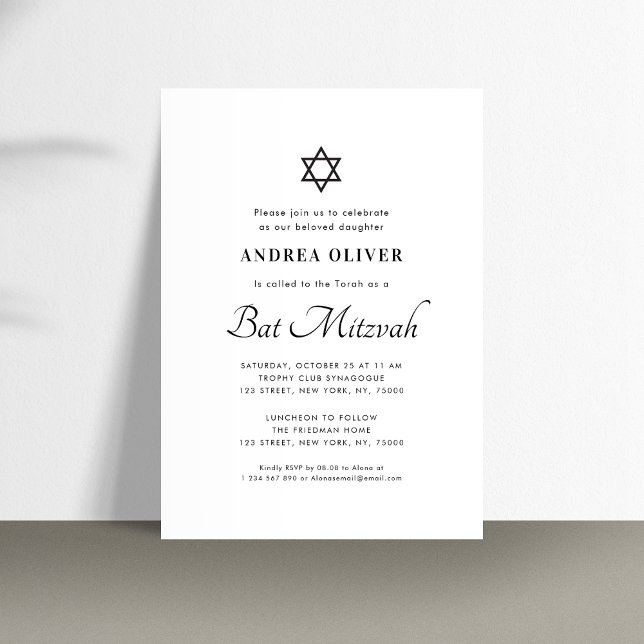 Convites Elegante White Script Simples Moderno Bat Mitzvah (Criador carregado)