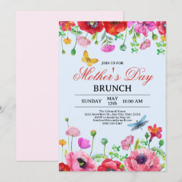 Convites Elegante Wildflower Blue Chic Dia de as mães Brunc