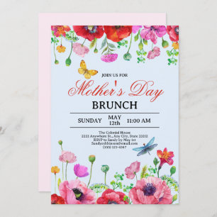 Convites Elegante Wildflower Blue Chic Dia de as mães Brunc