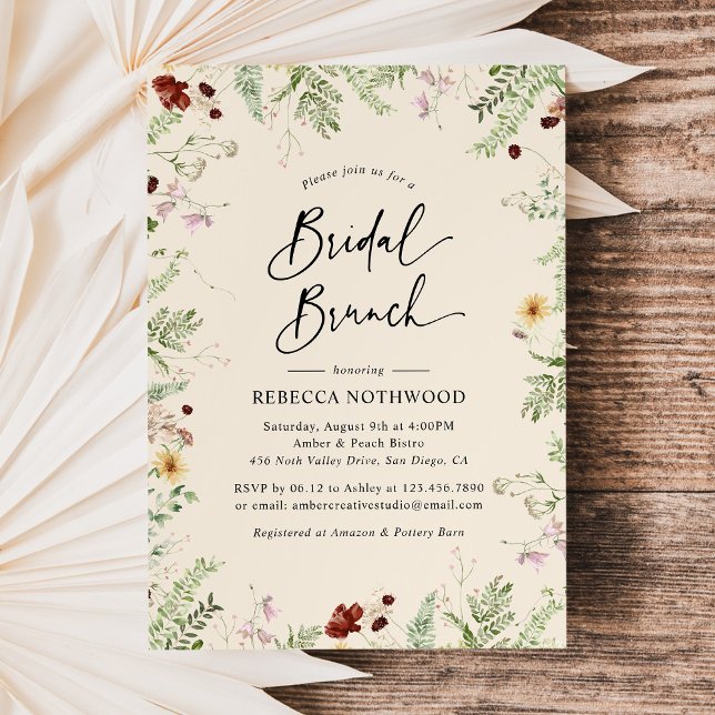 Convites Elegante Wildflower Boho Bridal Brunch (Criador carregado)