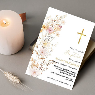 Convites Elegante Wildflower Girl Baptism Christening