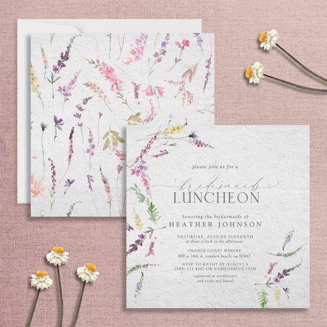 Convites Elegante Wildflower Watercolor Bridal Luncheon (Criador carregado)