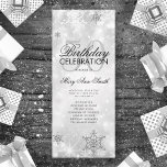 Convites Elegante Winter 50th Birthday Program Silver Menu<br><div class="desc">Design de "Programa de Festa de aniversário" elegante com flocos de neve brilhantes de inverno e luzes em Prata com texto personalizado.</div>