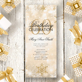 Convites Elegante Winter 60th Birthday Program Dourado com 