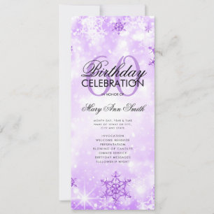 Convites Elegante Winter 60th Birthday Program Purple Menu