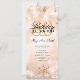 Convites Elegante Winter 80 Birthday Program Rosa Menu Dour