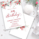 Convites Elegante Winter Berry Botanic aniversário de 30 an<br><div class="desc">Convide seus hóspedes para uma festa de aniversário especial de inverno com este elegante design floral vermelho de baga e folhagem verde de sábado. As bagas vermelhas profundas são aninhadas em folhas e ramos. O texto vermelho aumenta o humor festivo. Este elemento faz parte da Coleção de Berry de inverno....</div>
