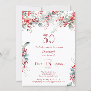 Convites Elegante Winter Berry Botanic aniversário de 30 an