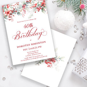 Convites Elegante Winter Berry Botanic aniversário de 40 an