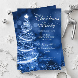 Convites Elegante Winter Blue Christmas Party Sparkle