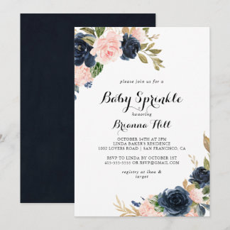 Convites Elegante Winter Floral Calliografia Bebê Sprinkle