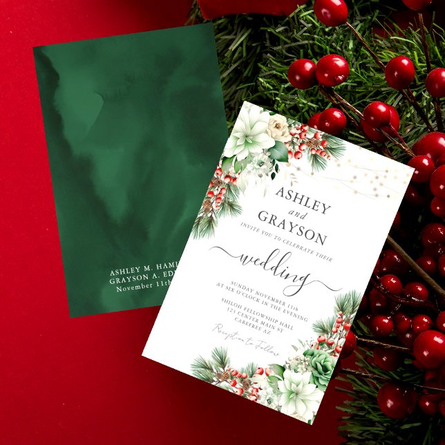 Convites Elegante Winter Floral Greenery Wedding (Criador carregado)