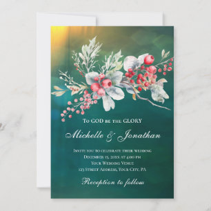 Convites Elegante Winter Floral sobre Casamento Cristão Ver
