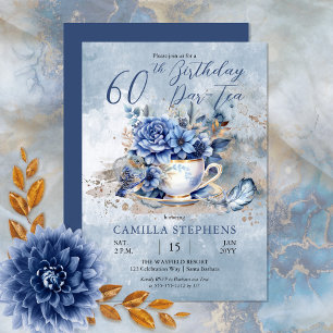 Convites Elegante Winter Floral Teacup 60th Birthday Par-Te