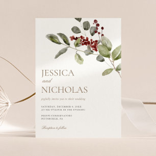 Convites Elegante Winter Holly Branch Wedding