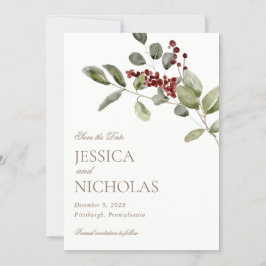 Convites Elegante Winter Holly Wedding Salvar Data