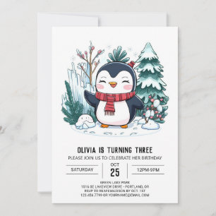 Convites Elegante Winter Penguin Digital Birthday
