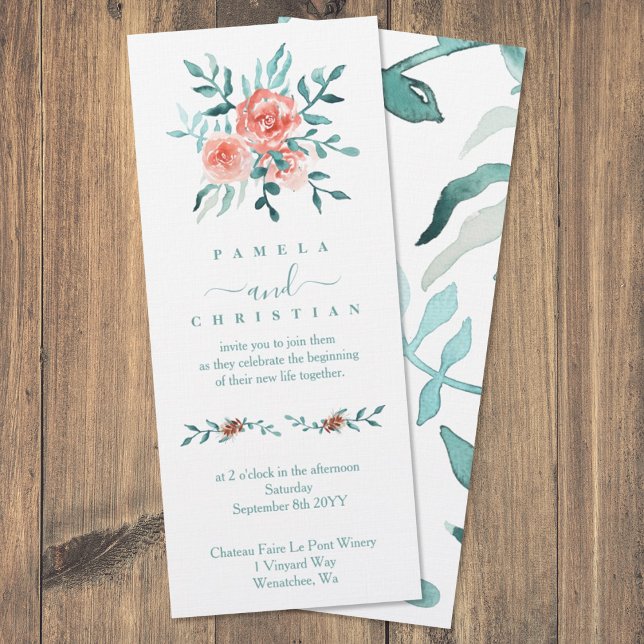 Convites Elegante Winter Rosas, Eucalyptus Wedding (dusty pink roses light green eucalyptus leaves floral winter wedding invitations)
