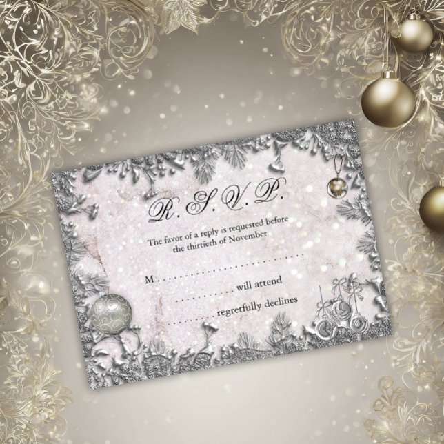 Convites Elegante Winter Snow Silver Christmas Weding RSVP (Criador carregado)