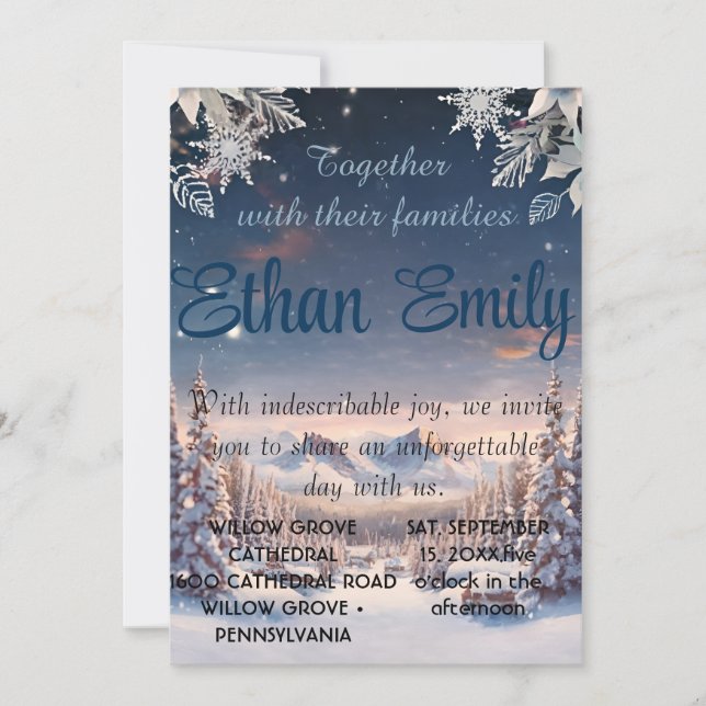 Convites Elegante Winter Wonderland Snowflakes WEDDING (Frente)