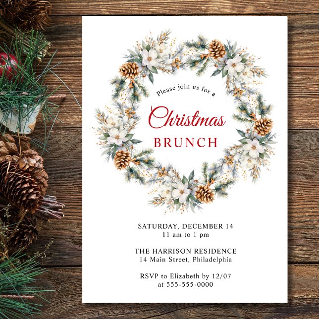 Convites Elegante Winter Wreath Watercolor Brunch (Criador carregado)