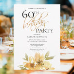 Convites Elegante Yellow Floral Surprise 60th Birthday<br><div class="desc">Este convite tem uma elegância agradável que é perfeita para o seu evento especial. Este design apresenta flores amarelas suaves e tipografia personalizada em um fundo branco nítido. O verso apresenta uma elegante cor preta. Adicione suas informações para completar a aparência.</div>