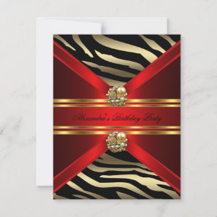 Convites Elegante Zebra Animal Regal Vermelho Dourado Preto