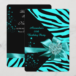 Convites Elegante Zebra Azul Prateado Coração Joia Aniversá