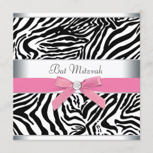 Convites Elegante Zebra Rosa Bat Mitzvah