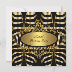 Convites Elegante Zebra Selvagem Dourado Preto Festa de Ani