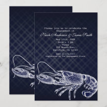 Convites Elegantes Azul-Navy Lagosta Vintage