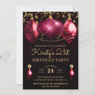 Convites Elegantes Bolas de Ágata Borgonha para Aniversário