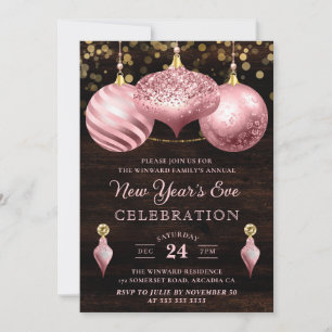 Convites Elegantes Bolas de Natal Rosa Claro Ano Novo