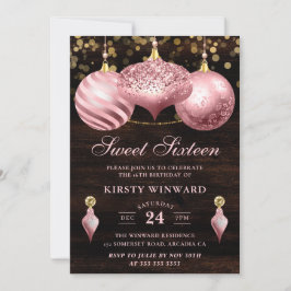 Convites Elegantes Bolas de Natal Rosa Claro Sweet 16