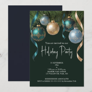 Convites Elegantes Bolas Douradas Festa da Árvore de Natal 